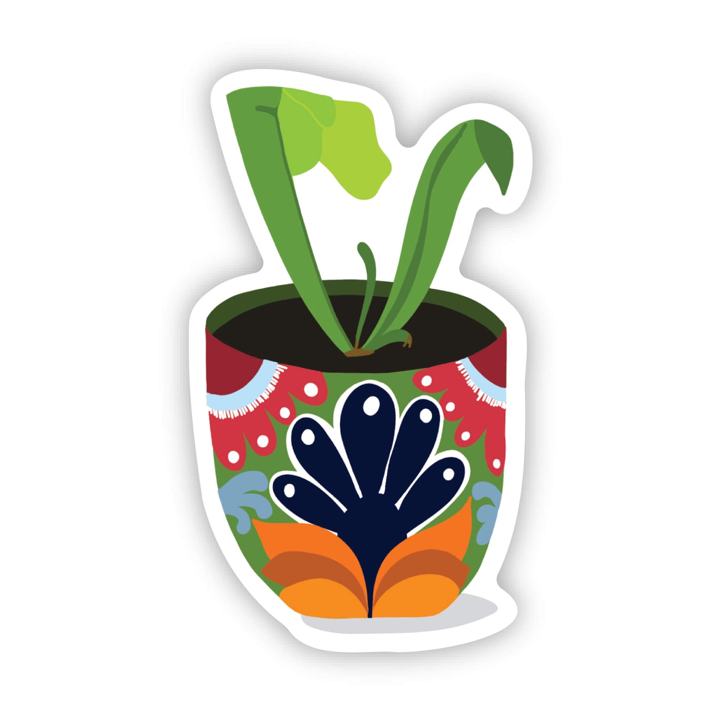 Carnivorous Plant in a decorative talavera pot, hand illustrated Sticker