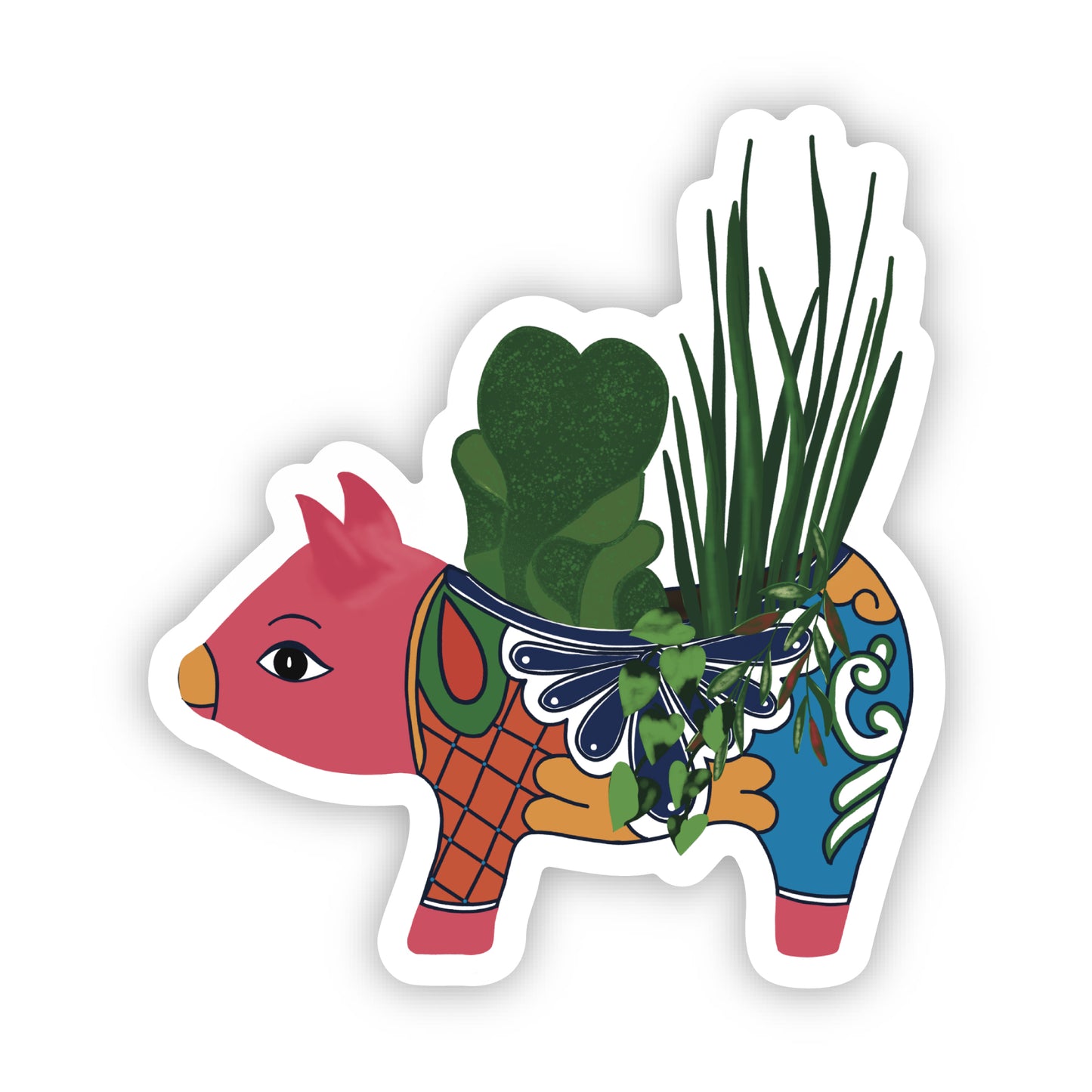 Plantas in a Pig Shaped Talavera Pot Hand Illustrated Sticker