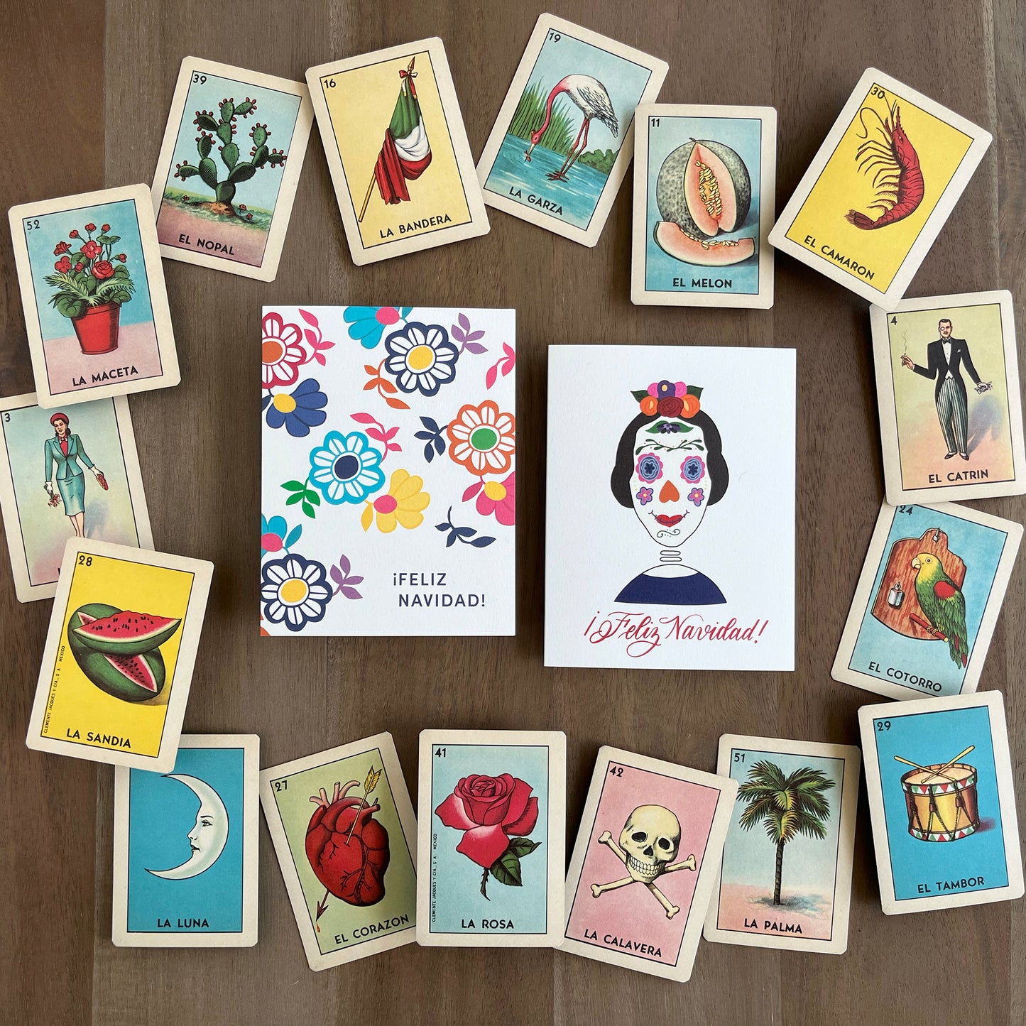 Feliz Navidad (Merry Christmas) with hand illustrated Flores (Flowers) Greeting Card