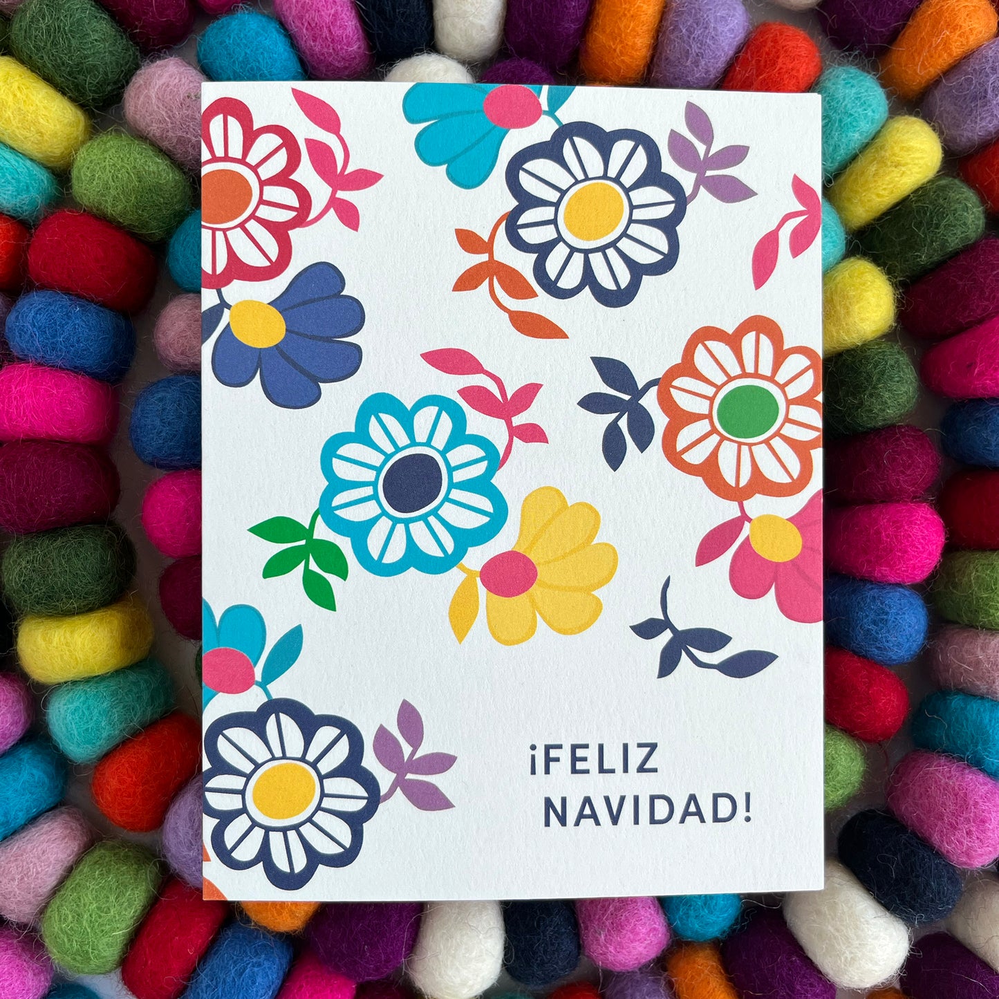 Feliz Navidad (Merry Christmas) with hand illustrated Flores (Flowers) Greeting Card