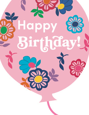 Happy Birthday Balloon with Flores Greeting Card