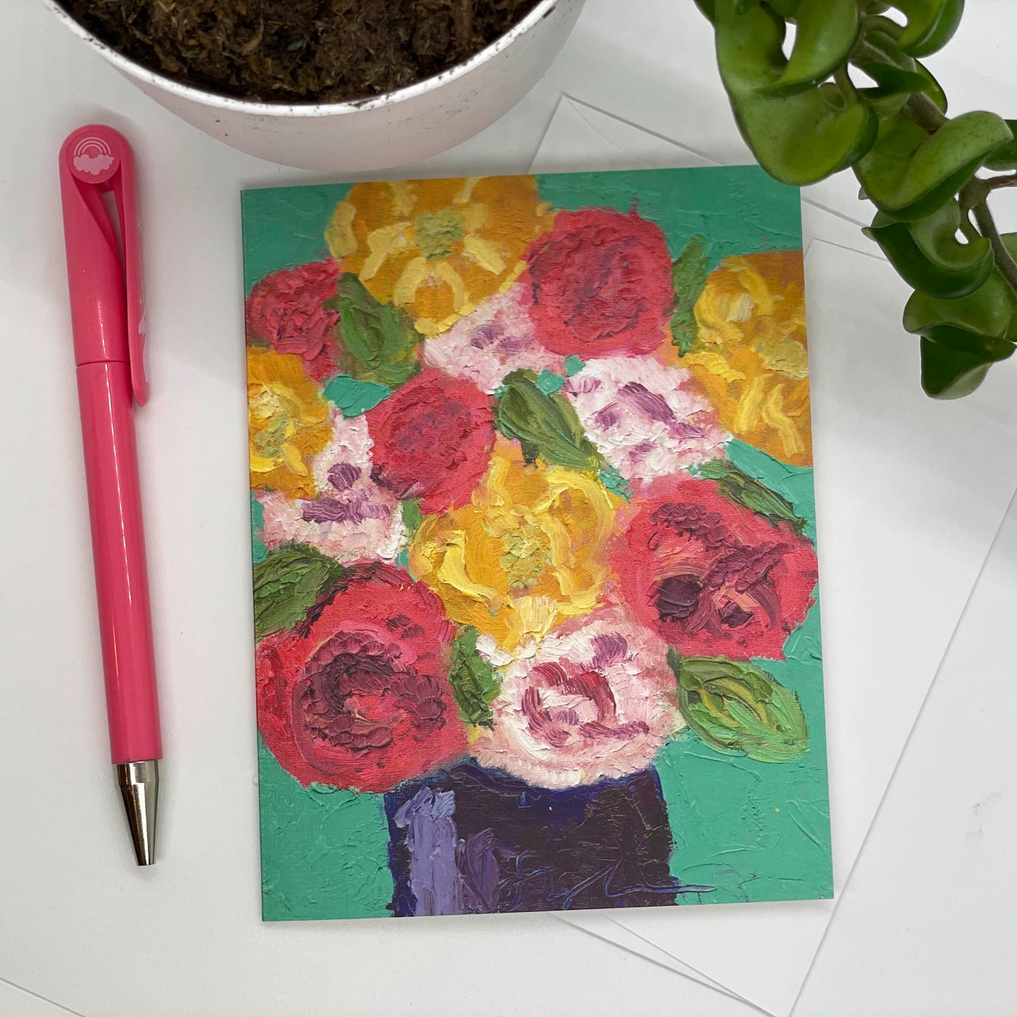 Flowers Painting Oil Painted Greeting Card
