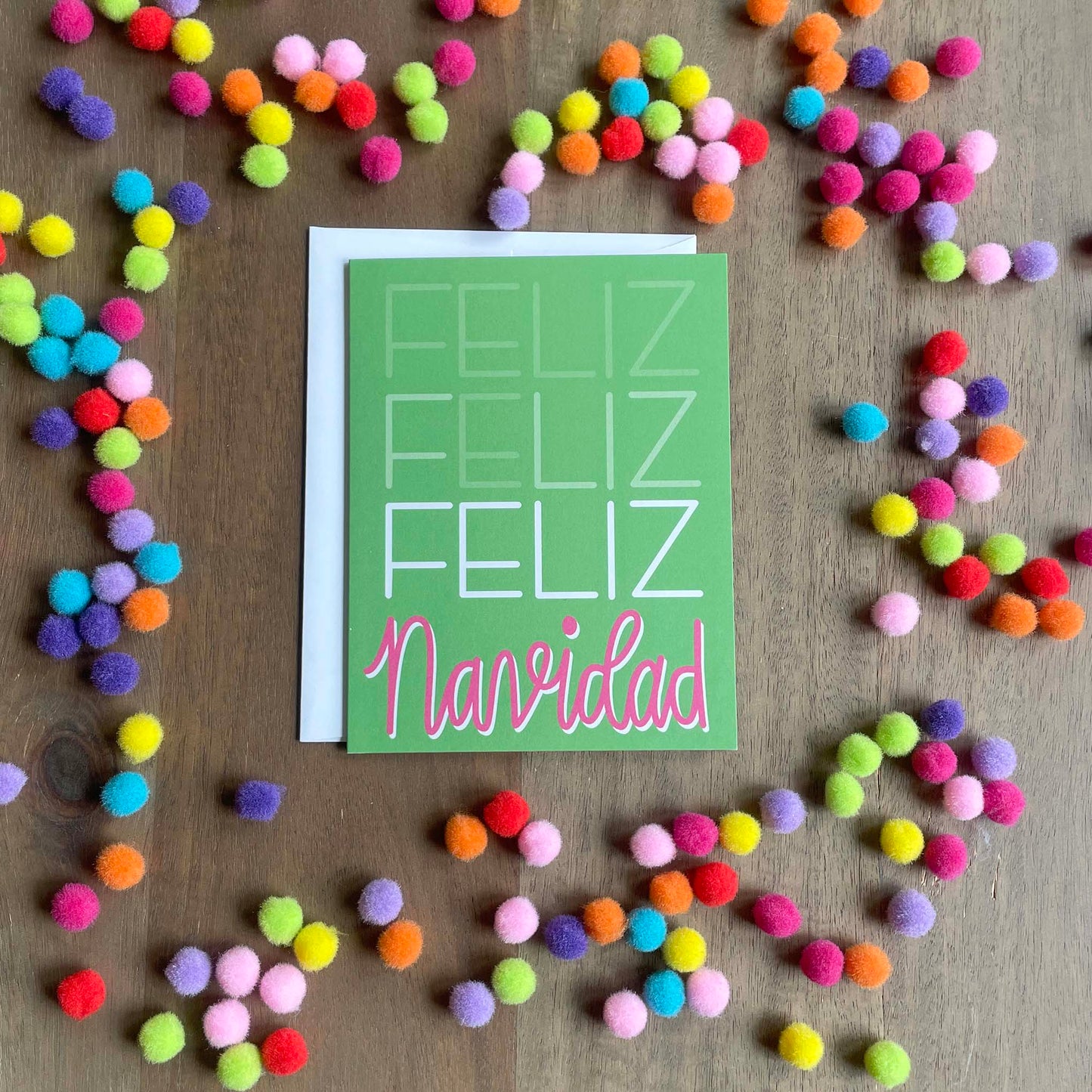 Colorful Feliz Navidad Hand Lettered Greeting Card