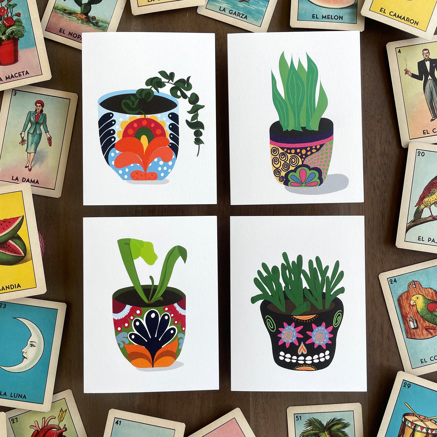 Cactus Plant in a Talavera Pot Hand Illustrated Greeting Card