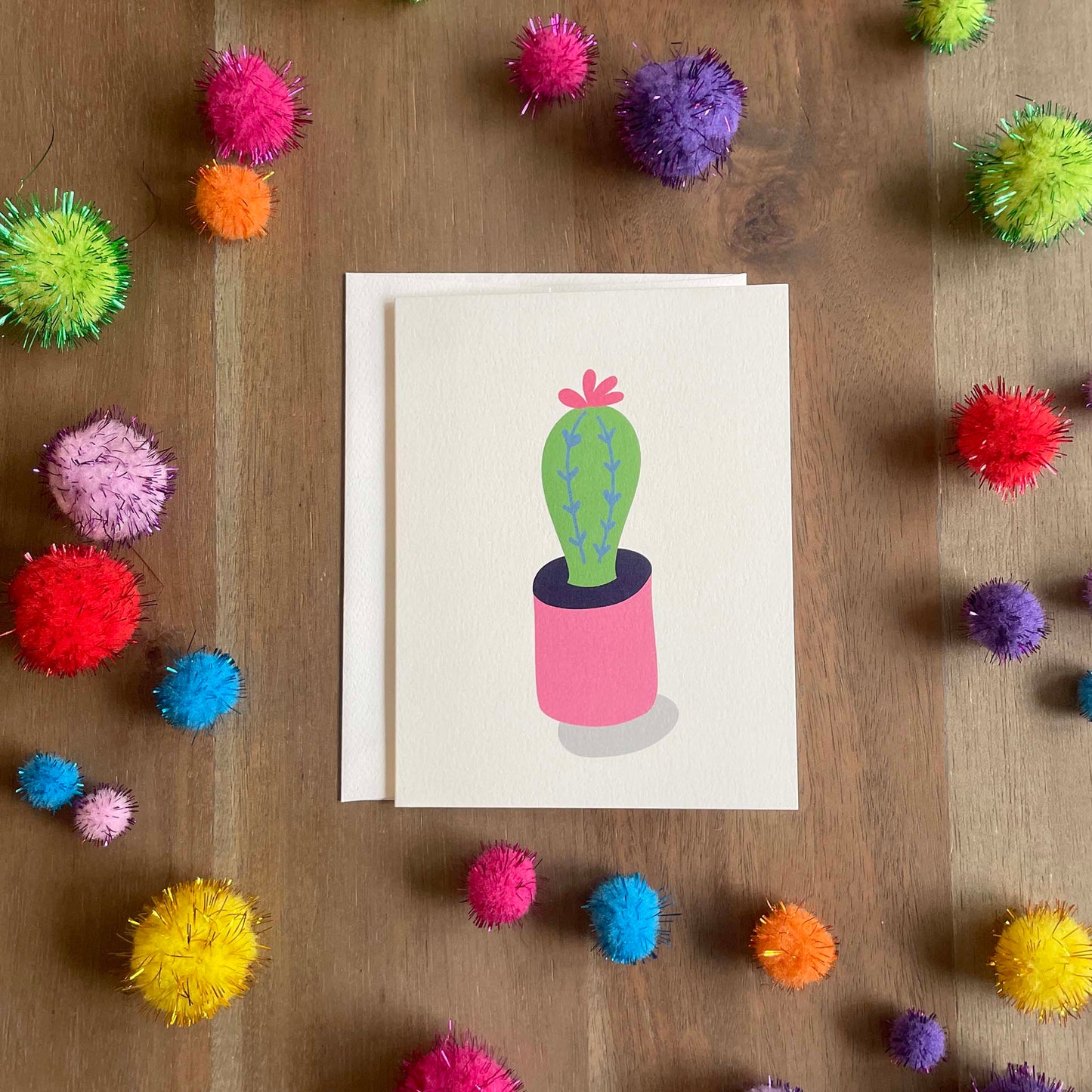 Hand illustrated cactus with a bloom Greeting Card