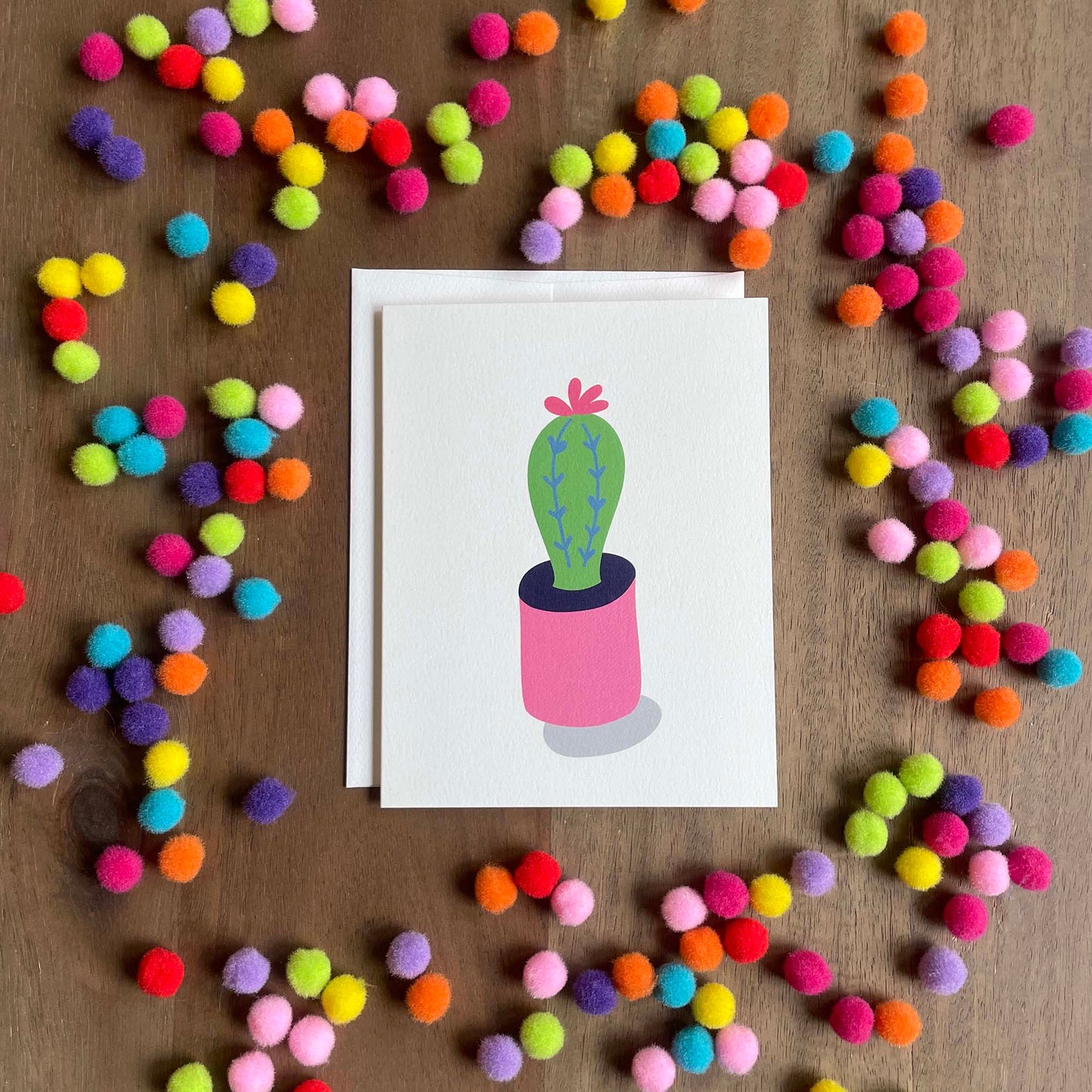 Hand illustrated cactus with a bloom Greeting Card