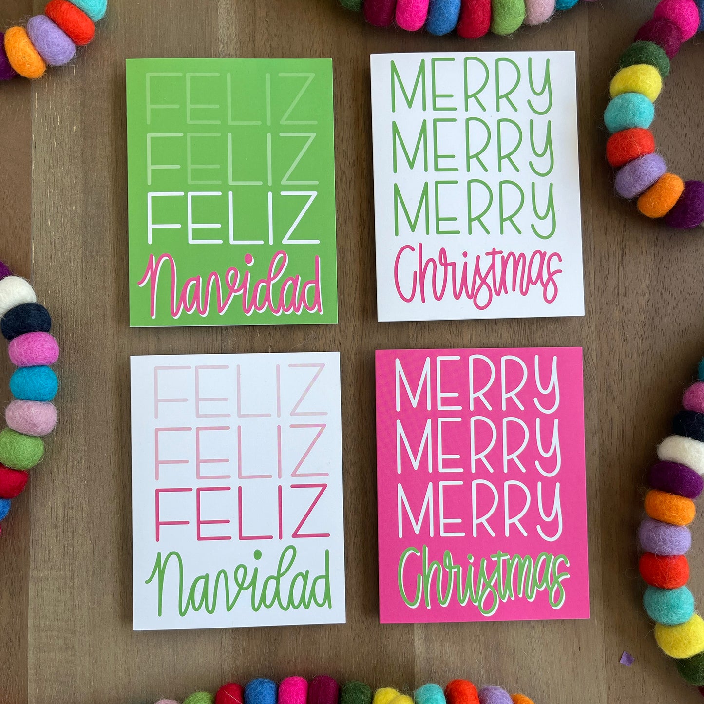 Colorful Feliz Navidad Hand Lettered Greeting Card