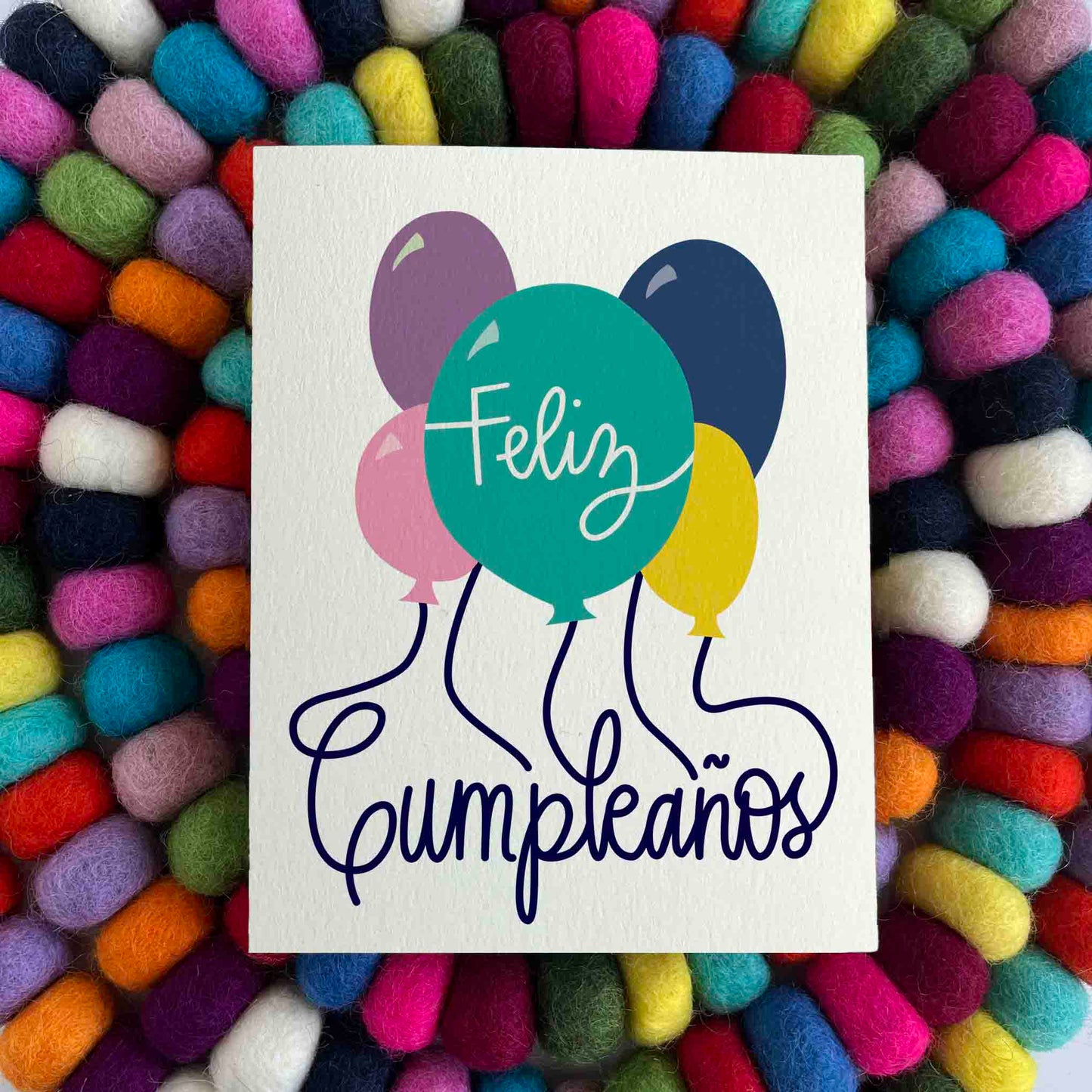 Feliz Cumple Hand Lettered and Illustrated with Balloons Greeting Card