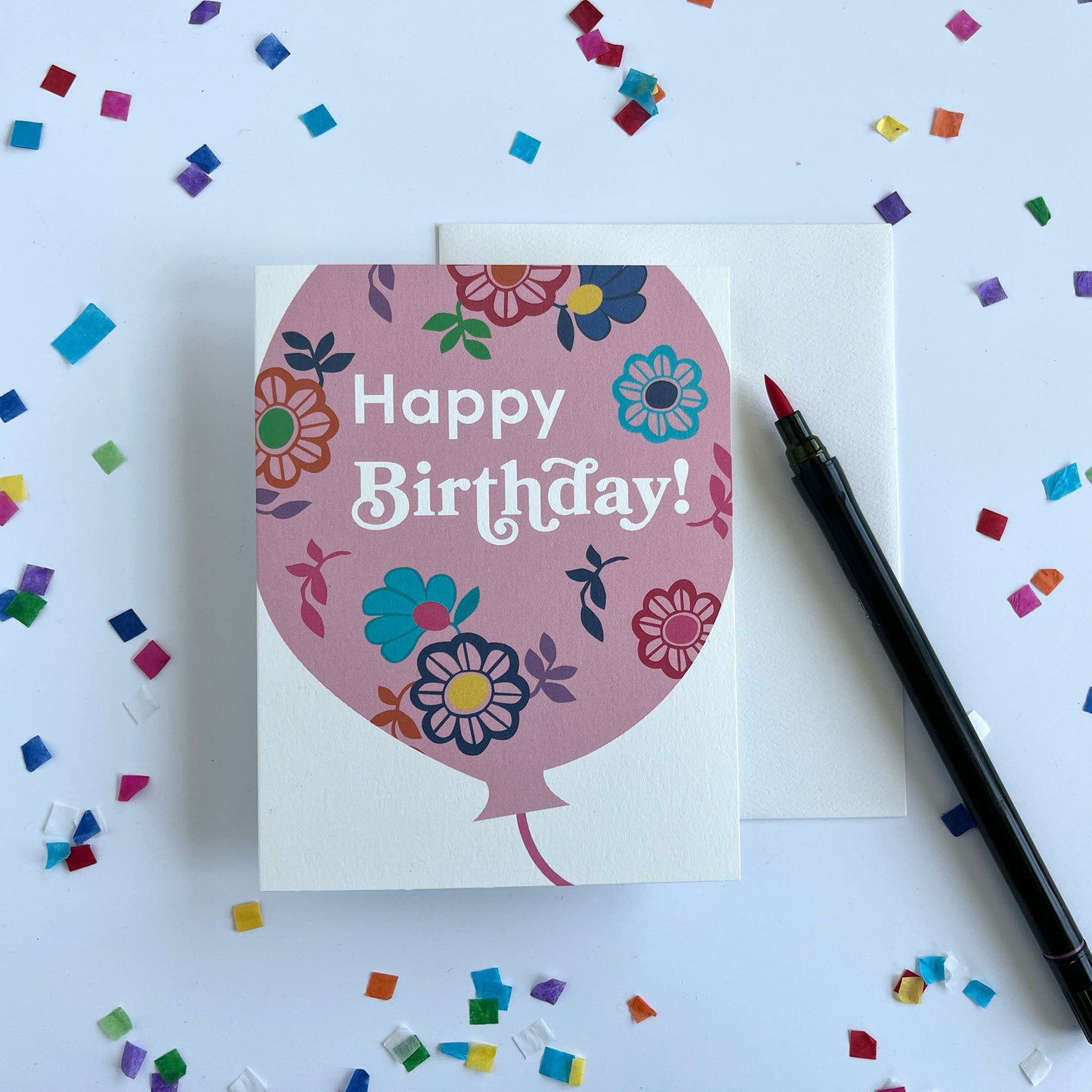 Happy Birthday Balloon with Flores Greeting  Card