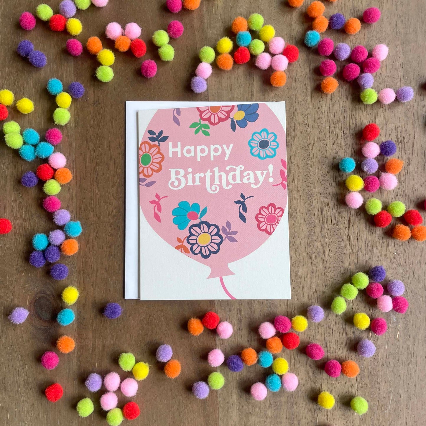 Happy Birthday Balloon with Flores Greeting  Card