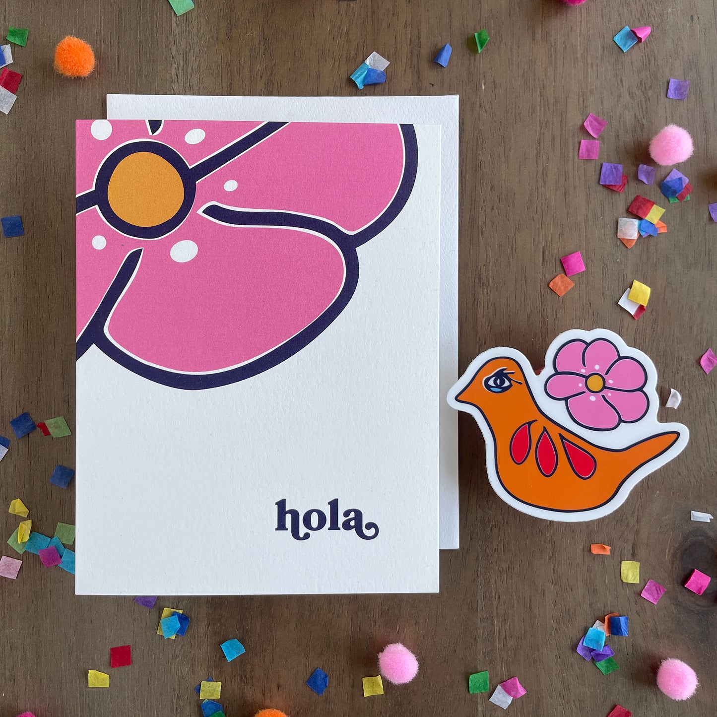 Hand Illustrated Bird and Flower Sticker