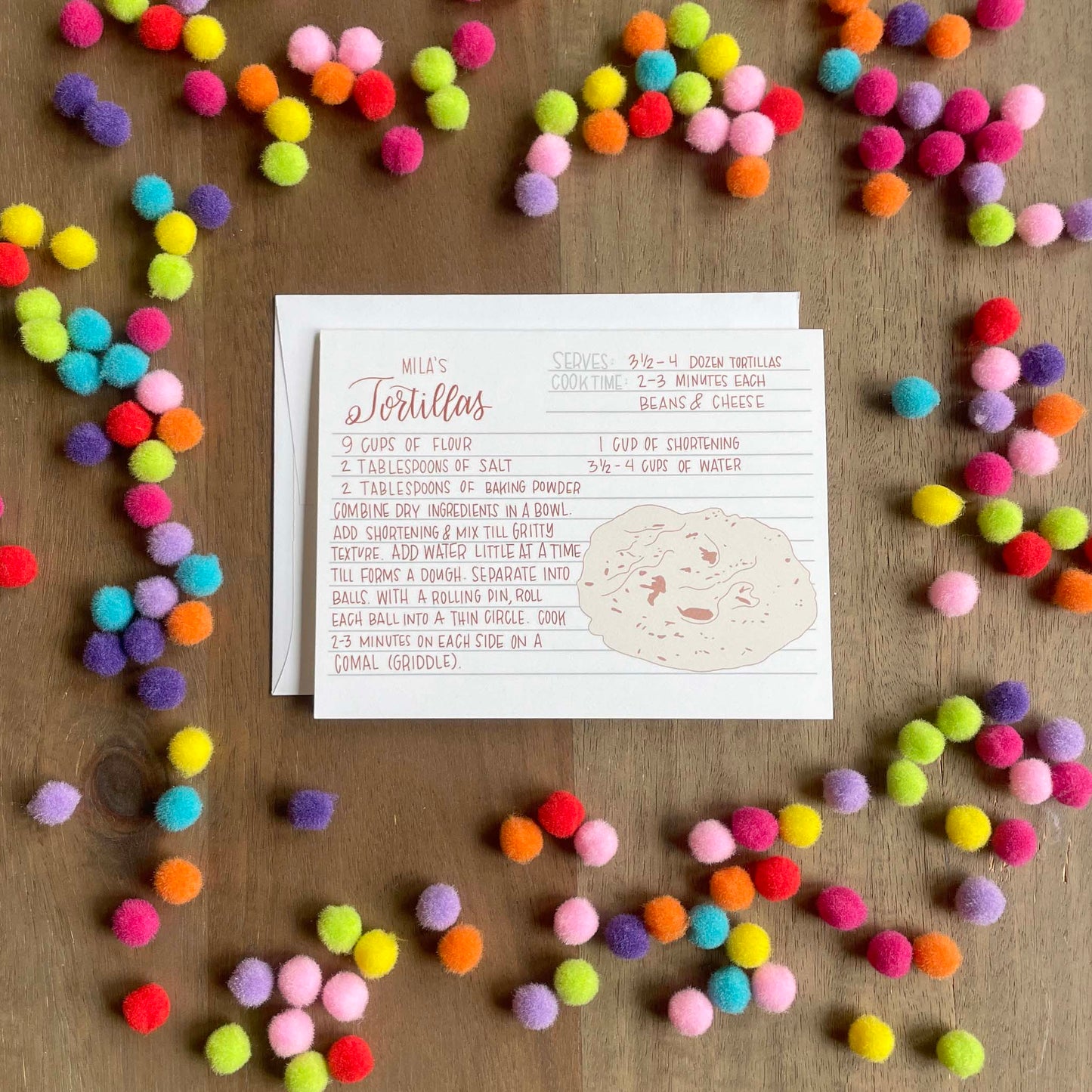 Mila's Tortillas Hand Illustrated and Lettered Recipe Card