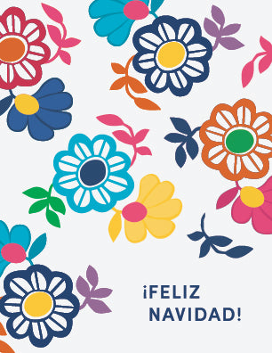 Feliz Navidad (Merry Christmas) with hand illustrated Flores (Flowers) Greeting Card