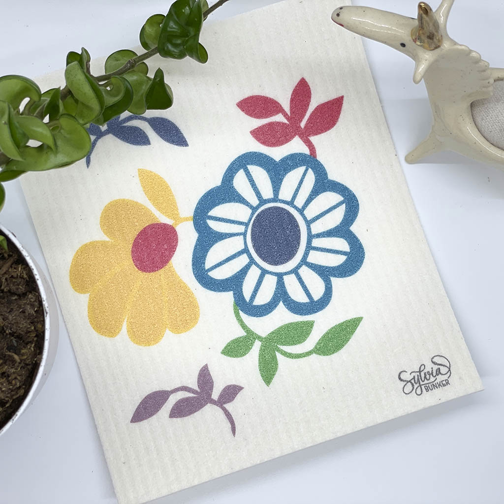 Swedish Dishcloth & Towel Set - Floral Vine - 2 Pc's
